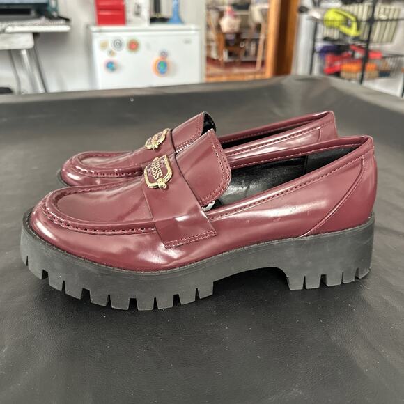 Guess Maroon Red Patent Leather Platform Loafers Shoes Women’s 8.5 - BP - Picture 6 of 15